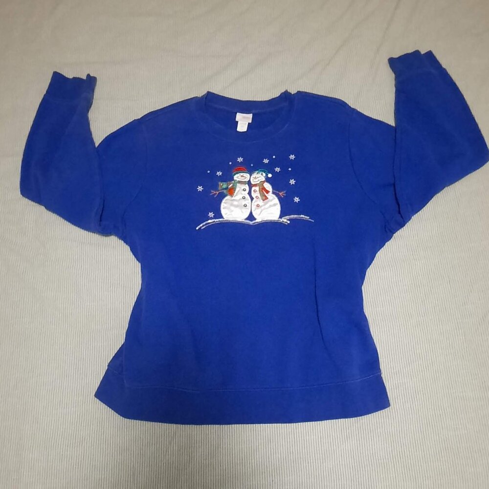 Blue snowman holiday sweater